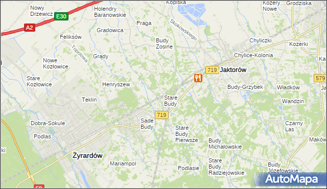 mapa Stare Budy gmina Jaktorów, Stare Budy gmina Jaktorów na mapie Targeo