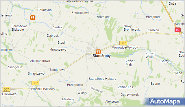 mapa Staroźreby, Staroźreby na mapie Targeo