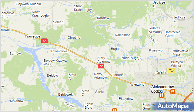mapa Stary Adamów gmina Aleksandrów Łódzki, Stary Adamów gmina Aleksandrów Łódzki na mapie Targeo
