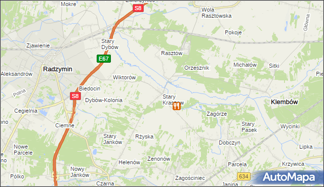 mapa Stary Kraszew, Stary Kraszew na mapie Targeo