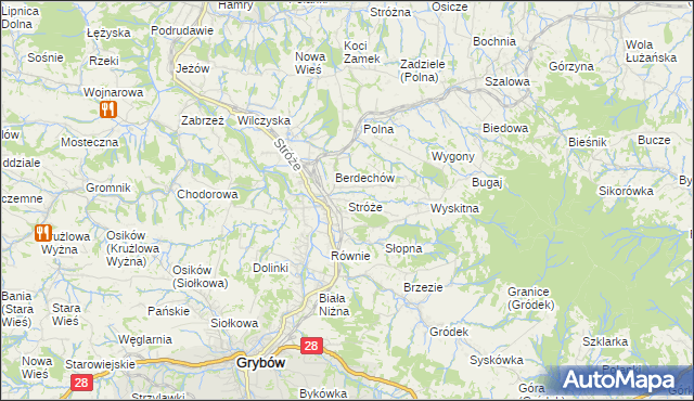 mapa Stróże gmina Grybów, Stróże gmina Grybów na mapie Targeo