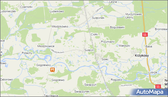 mapa Sulęcin gmina Krzykosy, Sulęcin gmina Krzykosy na mapie Targeo