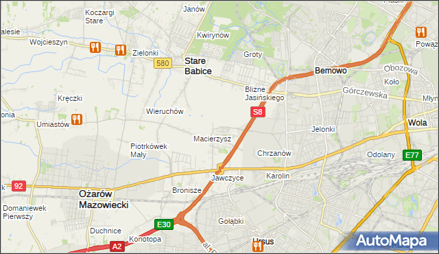 mapa Szeligi gmina Ożarów Mazowiecki, Szeligi gmina Ożarów Mazowiecki na mapie Targeo