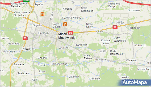 mapa Targówka gmina Mińsk Mazowiecki, Targówka gmina Mińsk Mazowiecki na mapie Targeo