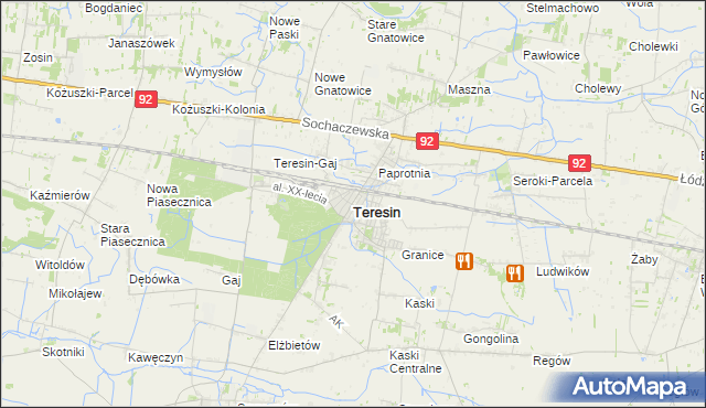 mapa Teresin powiat sochaczewski, Teresin powiat sochaczewski na mapie Targeo