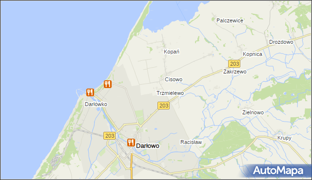 mapa Trzmielewo gmina Darłowo, Trzmielewo gmina Darłowo na mapie Targeo