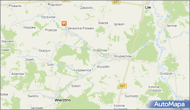 mapa Wąsosze gmina Wierzbno, Wąsosze gmina Wierzbno na mapie Targeo