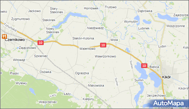 mapa Wawrzonkowo, Wawrzonkowo na mapie Targeo