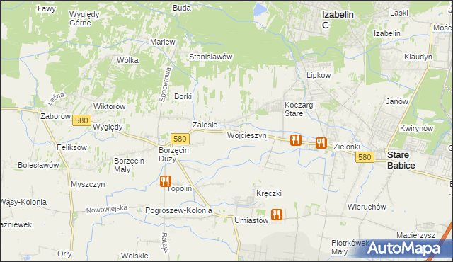 mapa Wojcieszyn gmina Stare Babice, Wojcieszyn gmina Stare Babice na mapie Targeo