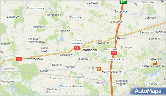 mapa Wolanów powiat radomski, Wolanów powiat radomski na mapie Targeo