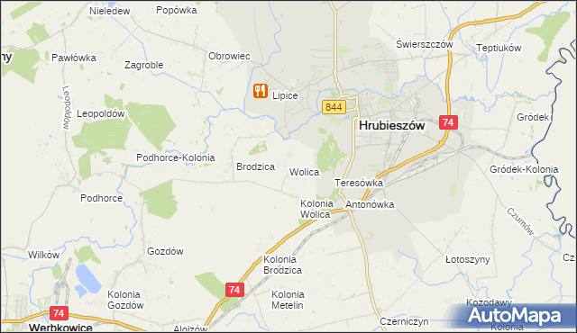 mapa Wolica gmina Hrubieszów, Wolica gmina Hrubieszów na mapie Targeo