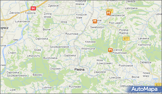 mapa Woźniczna, Woźniczna na mapie Targeo