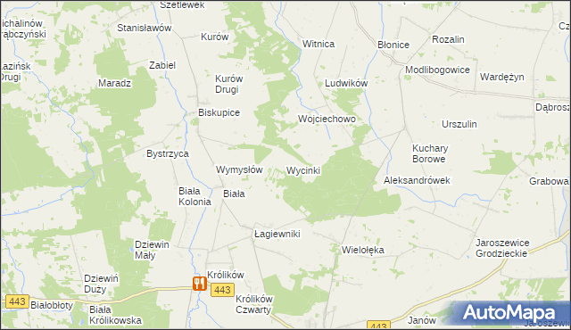 mapa Wycinki gmina Grodziec, Wycinki gmina Grodziec na mapie Targeo