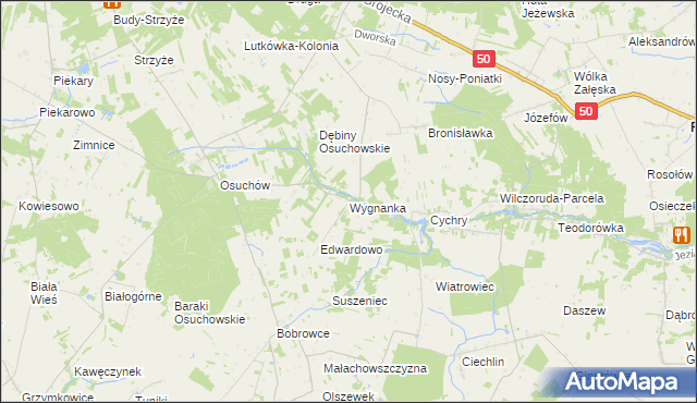 mapa Wygnanka gmina Mszczonów, Wygnanka gmina Mszczonów na mapie Targeo