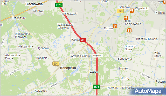 mapa Wygoda gmina Konopiska, Wygoda gmina Konopiska na mapie Targeo