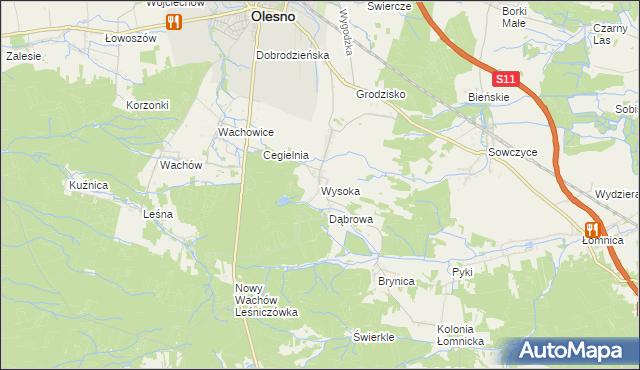 mapa Wysoka gmina Olesno, Wysoka gmina Olesno na mapie Targeo
