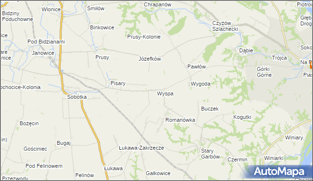 mapa Wyspa gmina Zawichost, Wyspa gmina Zawichost na mapie Targeo