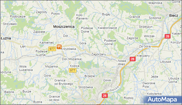 mapa Zagórzany gmina Gorlice, Zagórzany gmina Gorlice na mapie Targeo