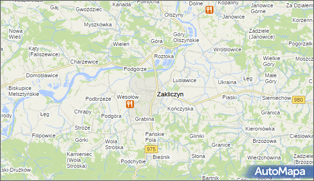 mapa Zakliczyn powiat tarnowski, Zakliczyn powiat tarnowski na mapie Targeo
