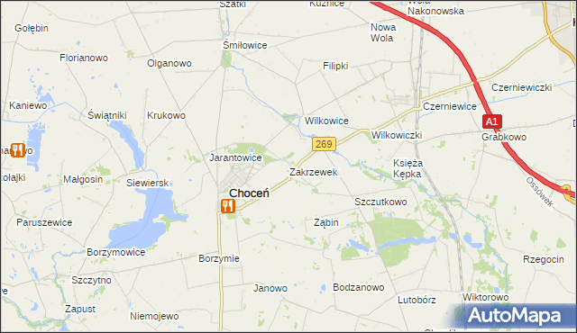 mapa Zakrzewek gmina Choceń, Zakrzewek gmina Choceń na mapie Targeo