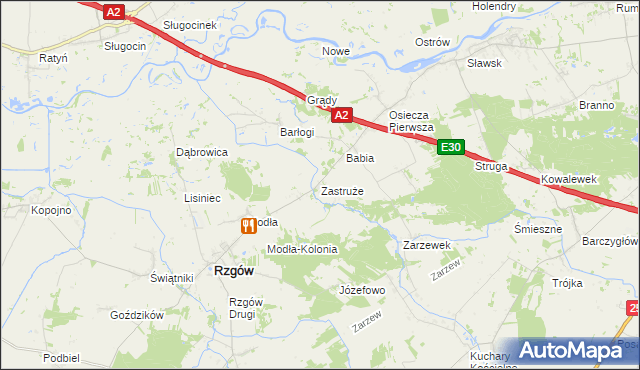 mapa Zastruże gmina Rzgów, Zastruże gmina Rzgów na mapie Targeo