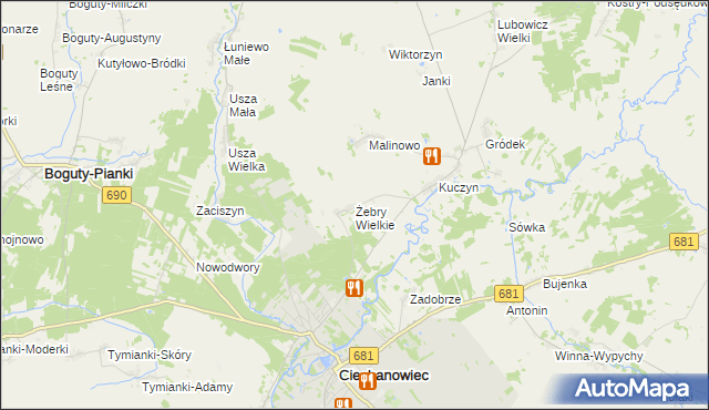 mapa Żebry Wielkie, Żebry Wielkie na mapie Targeo