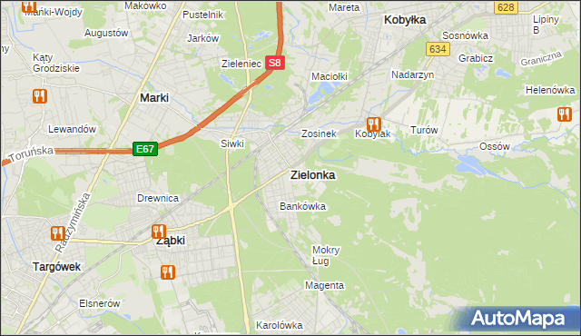 mapa Zielonka powiat wołomiński, Zielonka powiat wołomiński na mapie Targeo