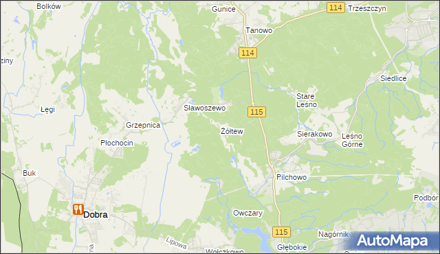 mapa Żółtew, Żółtew na mapie Targeo