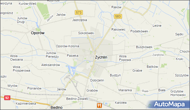 mapa Żychlin powiat kutnowski, Żychlin powiat kutnowski na mapie Targeo