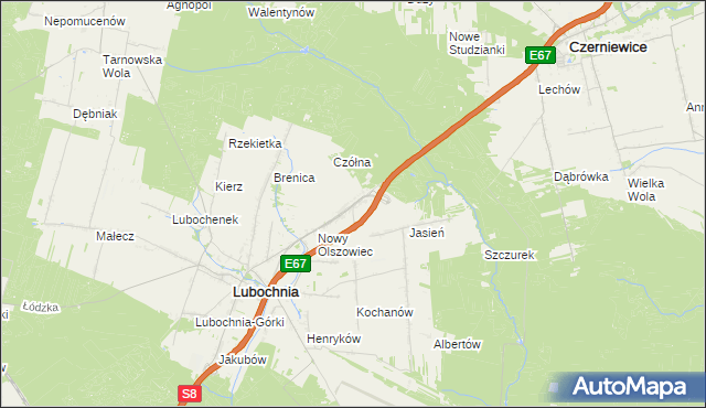 mapa Emilianów gmina Lubochnia, Emilianów gmina Lubochnia na mapie Targeo