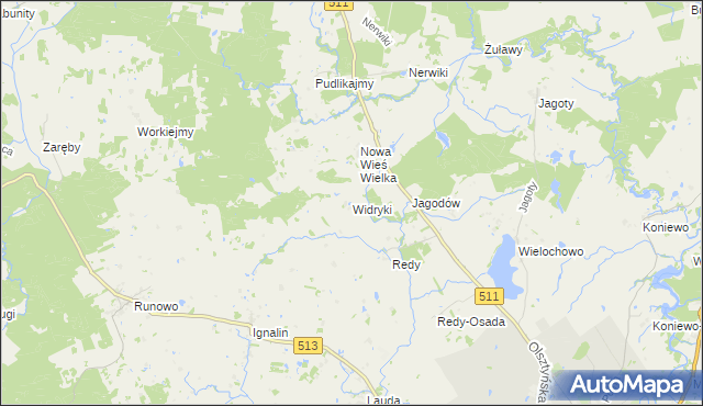 mapa Widryki, Widryki na mapie Targeo