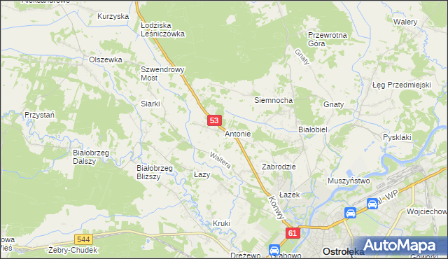 mapa Antonie gmina Olszewo-Borki, Antonie gmina Olszewo-Borki na mapie Targeo