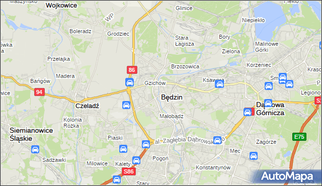 mapa Będzin, Będzin na mapie Targeo