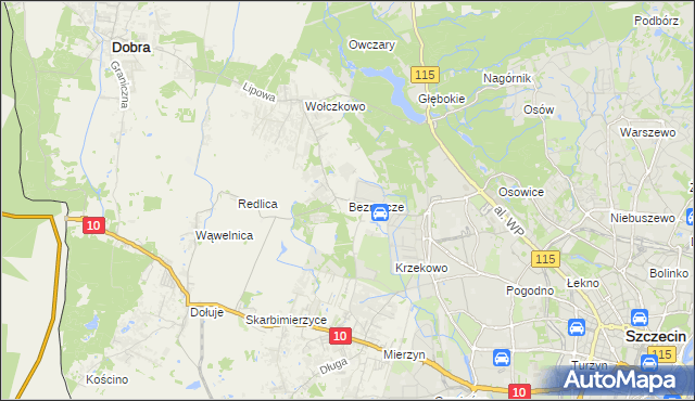 mapa Bezrzecze, Bezrzecze na mapie Targeo