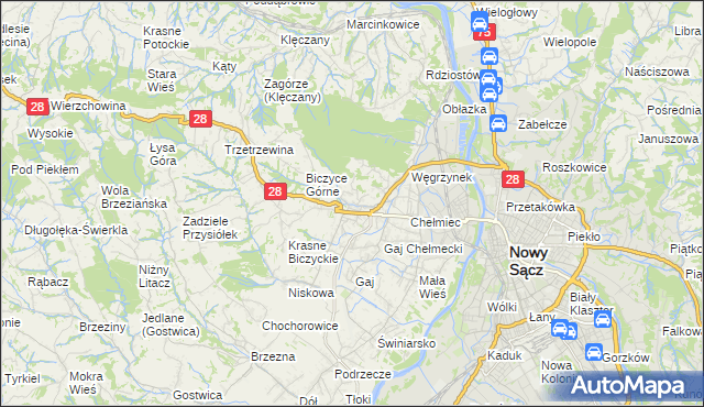 mapa Biczyce Dolne, Biczyce Dolne na mapie Targeo