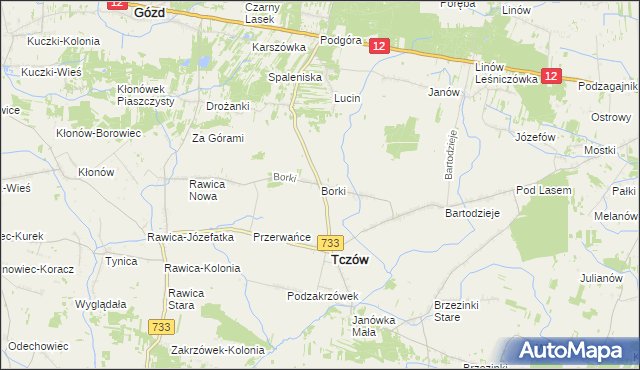 mapa Borki gmina Tczów, Borki gmina Tczów na mapie Targeo