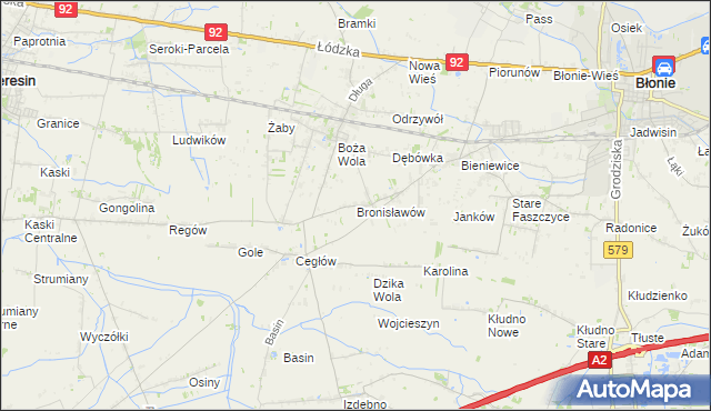 mapa Bronisławów gmina Baranów, Bronisławów gmina Baranów na mapie Targeo