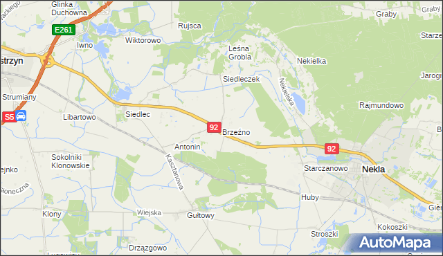 mapa Brzeźno gmina Kostrzyn, Brzeźno gmina Kostrzyn na mapie Targeo