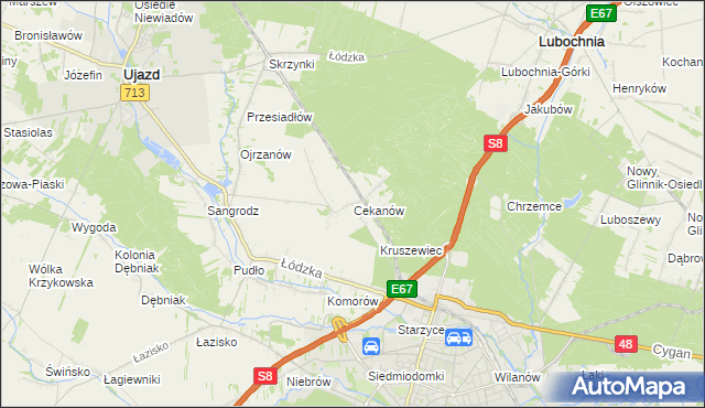 mapa Cekanów gmina Tomaszów Mazowiecki, Cekanów gmina Tomaszów Mazowiecki na mapie Targeo