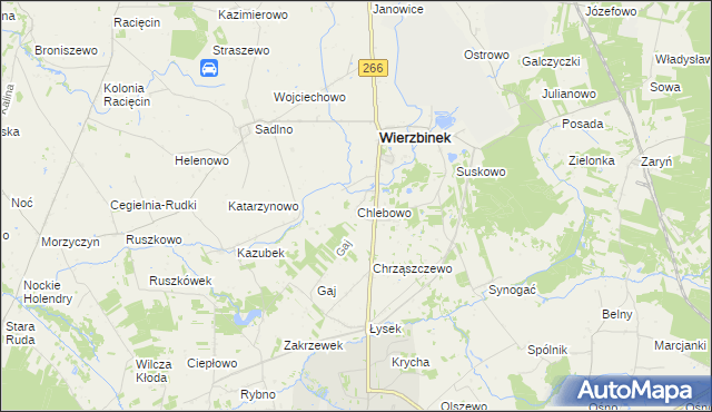 mapa Chlebowo gmina Wierzbinek, Chlebowo gmina Wierzbinek na mapie Targeo