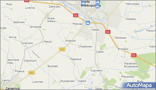 mapa Chwałkowo gmina Środa Wielkopolska, Chwałkowo gmina Środa Wielkopolska na mapie Targeo