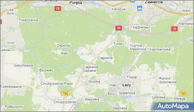 mapa Ciągowice, Ciągowice na mapie Targeo