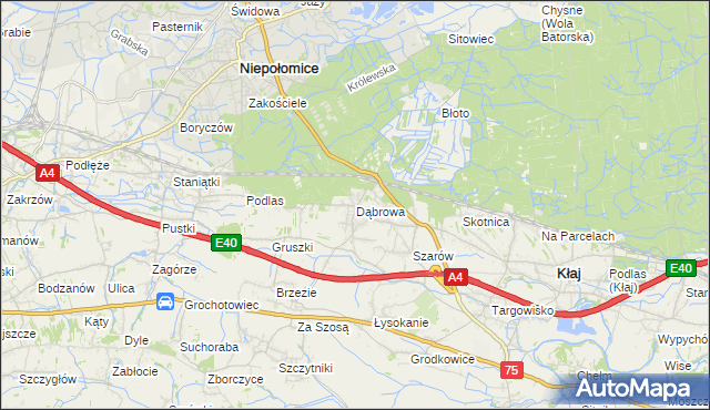 mapa Dąbrowa gmina Kłaj, Dąbrowa gmina Kłaj na mapie Targeo