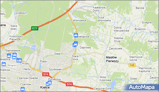 mapa Dąbrowa gmina Masłów, Dąbrowa gmina Masłów na mapie Targeo