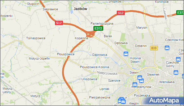 mapa Dąbrowica gmina Jastków, Dąbrowica gmina Jastków na mapie Targeo