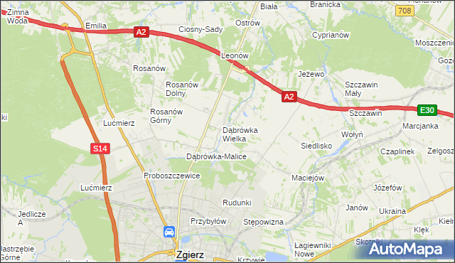 mapa Dąbrówka-Strumiany, Dąbrówka-Strumiany na mapie Targeo