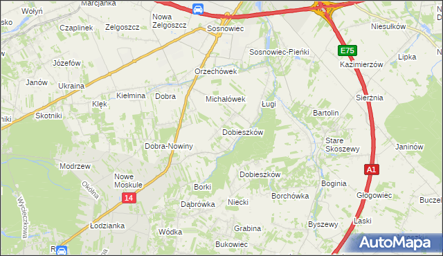 mapa Dobieszków gmina Stryków, Dobieszków gmina Stryków na mapie Targeo