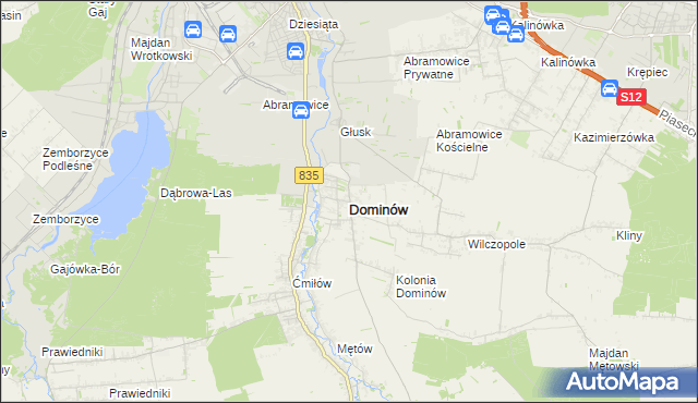 mapa Dominów gmina Głusk, Dominów gmina Głusk na mapie Targeo