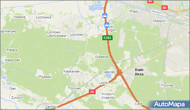 mapa Drzewce gmina Białe Błota, Drzewce gmina Białe Błota na mapie Targeo