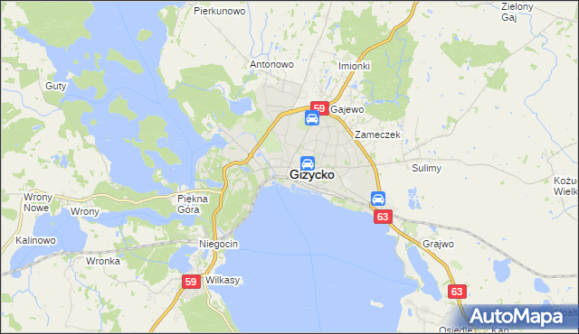 mapa Giżycko, Giżycko na mapie Targeo